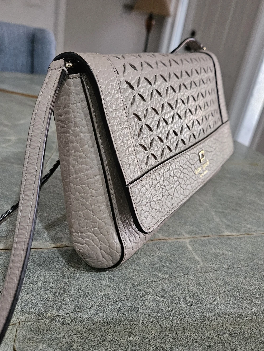 NWOT Kate Spade Gray Laser Cut Leather Crossbody Shoulder Bag